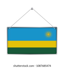 Flag of Rwanda. The symbol of the state in the pennant hanging on the rope, 
rectangle hanging. Vector Illustration EPS10. White Background.