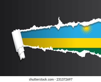 Flag of Rwanda under ripped paper vector illustration.