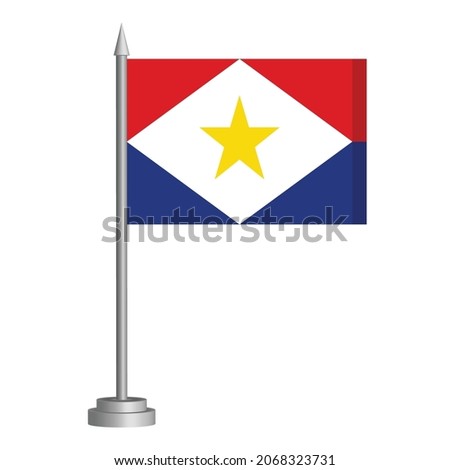 Flag of Saba flying on a flagpole stands on the table. Vector illustration