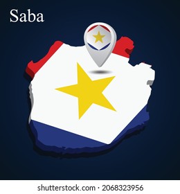 Flag of Saba on map on dark background. Vector illustration