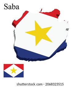 Flag of Saba on map on white background. Vector illustration