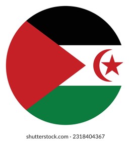Bandera de la República Árabe Saharaui Democrática. Icono de marca. Color estándar. Indicador de icono de círculo. Ilustración del equipo. Ilustración digital. Ilustración vectorial.