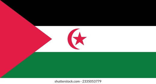 Flag of the Sahrawi Arab Democratic Republic. Flag icon. Standard color. Standard size. A rectangular flag. Computer illustration. Digital illustration. Vector illustration.