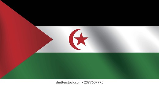 Flag of the Sahrawi Arab Democratic Republic. The official ratio. The wavy flag. Standard size. Standard color. Flag icon. Digital illustration. Computer illustration. Vector illustration.