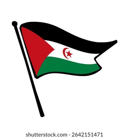 Flag of Sahrawi Arab Democratic Republic. Sahrawi Arab Democratic Republic flag vector illustration icon design in the hand-drawn style. Fluttering flagpole flag.