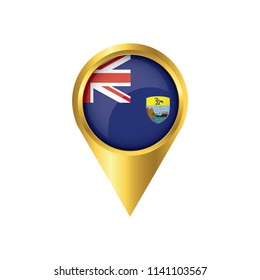 Flag of Saint Helena.symbol check in Saint Helena, golden map pointer with the national flag of Saint Helena in the button. vector illustration.