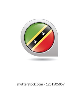 Flag of Saint Kitts and Nevis, button with the reflection of light and shadow, gray frame, Icon country. Realistic vector illustration on white background.