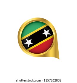 Flag of Saint Kitts and Nevis, location map pin, pointer flag Saint Kitts and Nevis, button gold, Icon country . Vector Illustration EPS10.