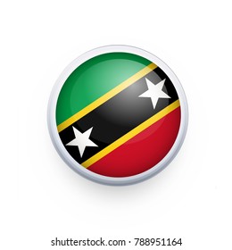 Flag of Saint Kitts and Nevis as round glossy icon. Button with Saint Kitts and Nevis flag. National flag for country of Saint Kitts and Nevis isolated, banner vector illustration. Vector illustration