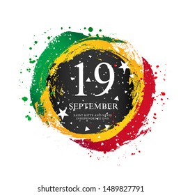 Flag of Saint Kitts and Nevis in the shape of a circle. September 19 - Independence Day. Vector illustration on a white background. Brush strokes are drawn by hand.
