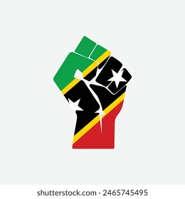 Flag of Saint Kitts and Nevis in the shape of raised hand sign isolated on background. Fist symbol modern, simple, vector, icon for website design, mobile app, ui. Vector Illustration