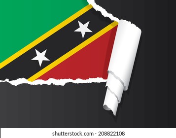 Flag of Saint Kitts and Nevis under ripped paper vector illustration.