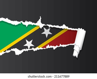 Flag of Saint Kitts and Nevis under ripped paper vector illustration.