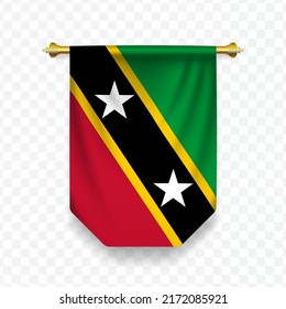 Flag of Saint Kitts and Nevis. Vector illustration of a vertical hanging flag on a transparent background (PNG).