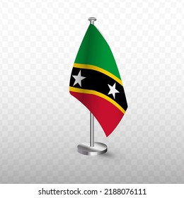 Flag of Saint Kitts and Nevis. Vector illustration of a flag with flagpole on a transparent background (PNG).