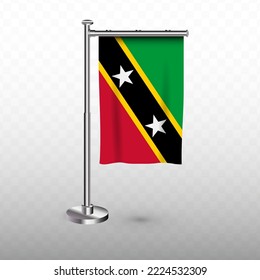 Flag of Saint Kitts and Nevis. Vector illustration of a vertical hanging flag with flagpole on a transparent background (PNG).