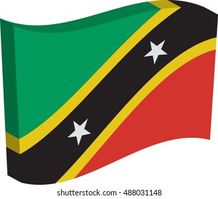 Flag of Saint Kitts and Nevis. Vector illustration of a stylized flag. Axonometry and volume. Element for infographics.