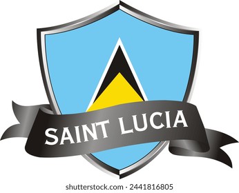 Flag of saint lucia as around the metal silver shield with saint lucia flag
