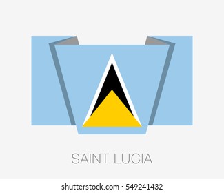 Flag of Saint Lucia. Flat Icon Wavering Flag with Country Name on a White Background