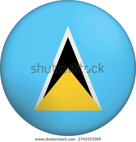 Flag of Saint Lucia. Glossy circular flag. Button appearance. 3D Icon Design with depth. Professional, tactile look. Perfect for representing national identity in digital interfaces and perfect for websites