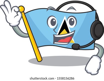 flag saint lucia on the with headphone cartoon