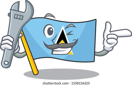 flag saint lucia on the mechanic cartoon