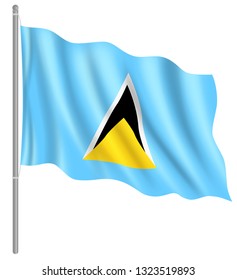 Flag of Saint Lucia with flag pole waving in wind. Vector illustration