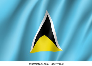 Flag Saint Lucia realistic icon. State insignia of the nation in realistic style on the entire page. Waving state flag. National symbol in the form of a vector illustration