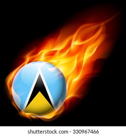 Flag of Saint Lucia as round glossy icon burning in flame