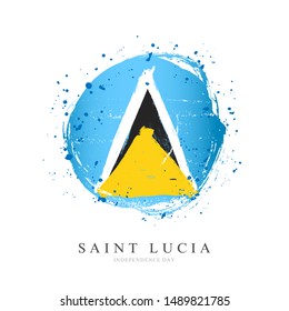 Flag of Saint Lucia in the shape of a large circle. Vector illustration on a white background. Brush strokes are drawn by hand. Independence Day.