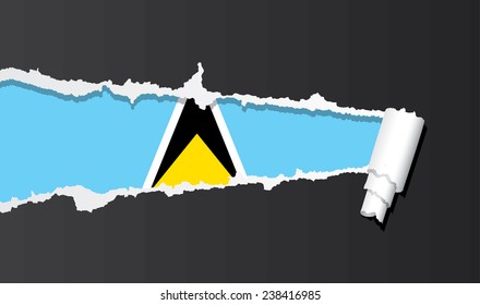 Flag of Saint Lucia under ripped paper vector illustration.