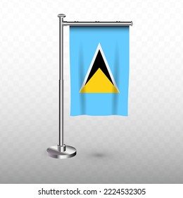 Flag of Saint Lucia. Vector illustration of a vertical hanging flag with flagpole on a transparent background (PNG).