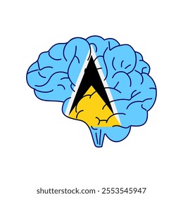 Flag of Saint Lucia. Vector illustration of a combination of a human brain with a country flag on a white background.