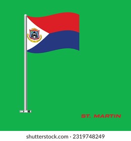 Flag of Saint Martin, Table Flag of Saint Martin, Vector Illustration, Wavy Table Flag of Saint Martin.