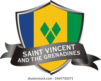 Flag of saint vincent and the grenadines as around the metal silver shield with saint vincent and the grenadines flag