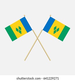 Flag of Saint Vincent and the Grenadines with flagpole. Vector illustration.