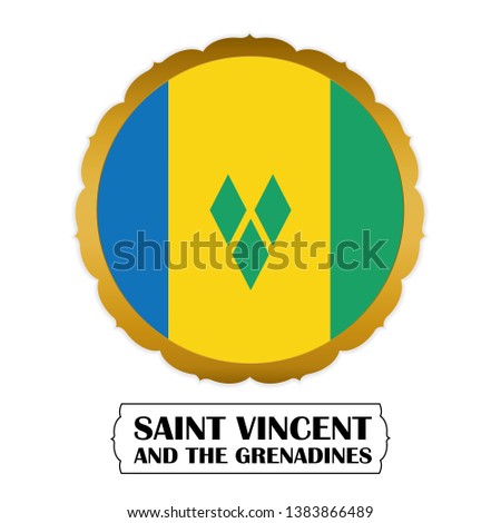 Flag of Saint Vincent and the Grenadines  with name icon, Golden sticker with flag of the Saint Vincent and the Grenadines vector 