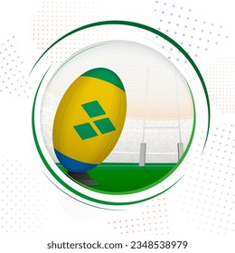 Flag of Saint Vincent and the Grenadines on rugby ball. Round rugby icon with flag of Saint Vincent and the Grenadines. Vector illustration.