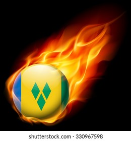 Flag of Saint Vincent and the Grenadines as round glossy icon burning in flame