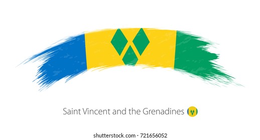 Flag of Saint Vincent and the Grenadines in rounded grunge brush stroke. Vector illustration.