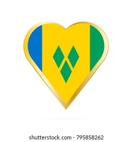 Flag of Saint Vincent and the Grenadines in the shape of Heart, symbol of Love Gold version.