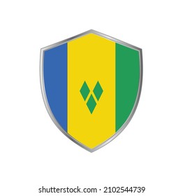 Flag of Saint Vincent and The Grenadines with silver frame