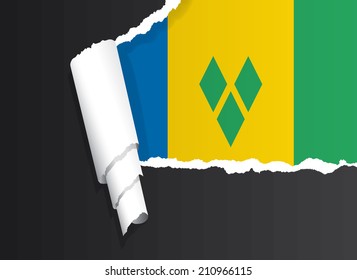 Flag of Saint Vincent and the Grenadines under ripped paper vector illustration.