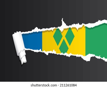 Flag of Saint Vincent and the Grenadines under ripped paper vector illustration.