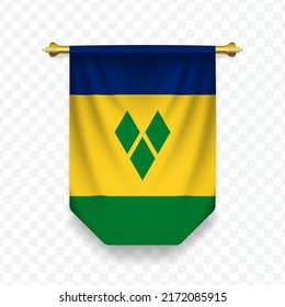 Flag of Saint Vincent and the Grenadines. Vector illustration of a vertical hanging flag on a transparent background (PNG).