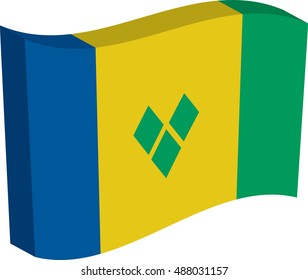 Flag of Saint Vincent and the Grenadines. Vector illustration of a stylized flag. Axonometry and volume. Element for infographics.