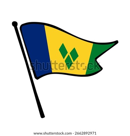 Flag of Saint Vincent and the Grenadines. Saint Vincent and the Grenadines flag vector illustration icon design in the hand-drawn style. Fluttering flagpole flag.