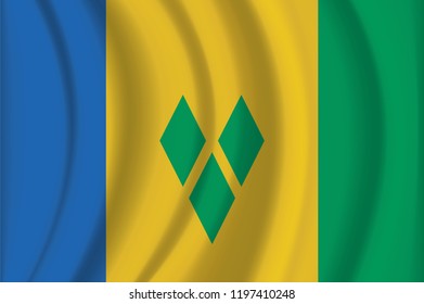 Flag of Saint Vincent. Realistic waving flag of Saint Vincent and the Grenadines. Fabric textured flowing flag of Saint Vincent.