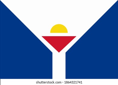 Flag of Saint-Martin. Red triangle and yellow half circle on white silhouette of wine glass.