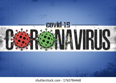 Flag of Salvador with coronavirus covid-19. Virus cells coronavirus bacteriums against background of the flag of Salvador. Coronavirus outbreak in Salvador. Mode quarantine. Vector illustration